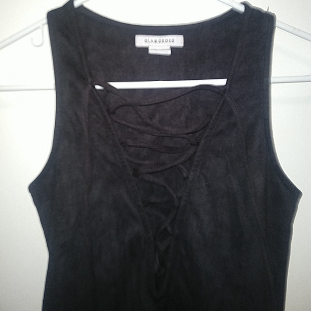 Faux suede lace up bodysuit